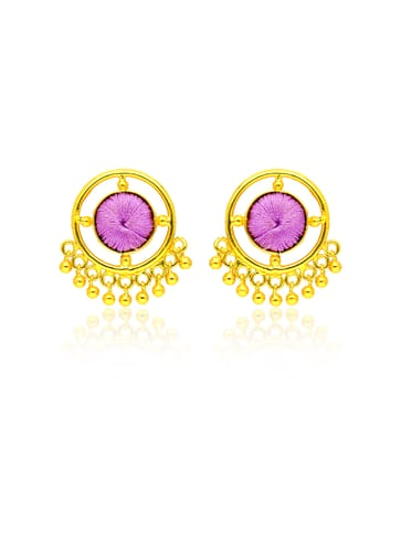Gold finish Earrings with Silk Thread Embroidery - 1E163