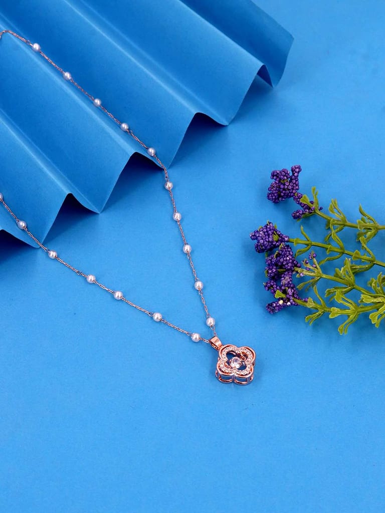 AD / CZ Pendant with Chain in Rose Gold finish - CNB37803