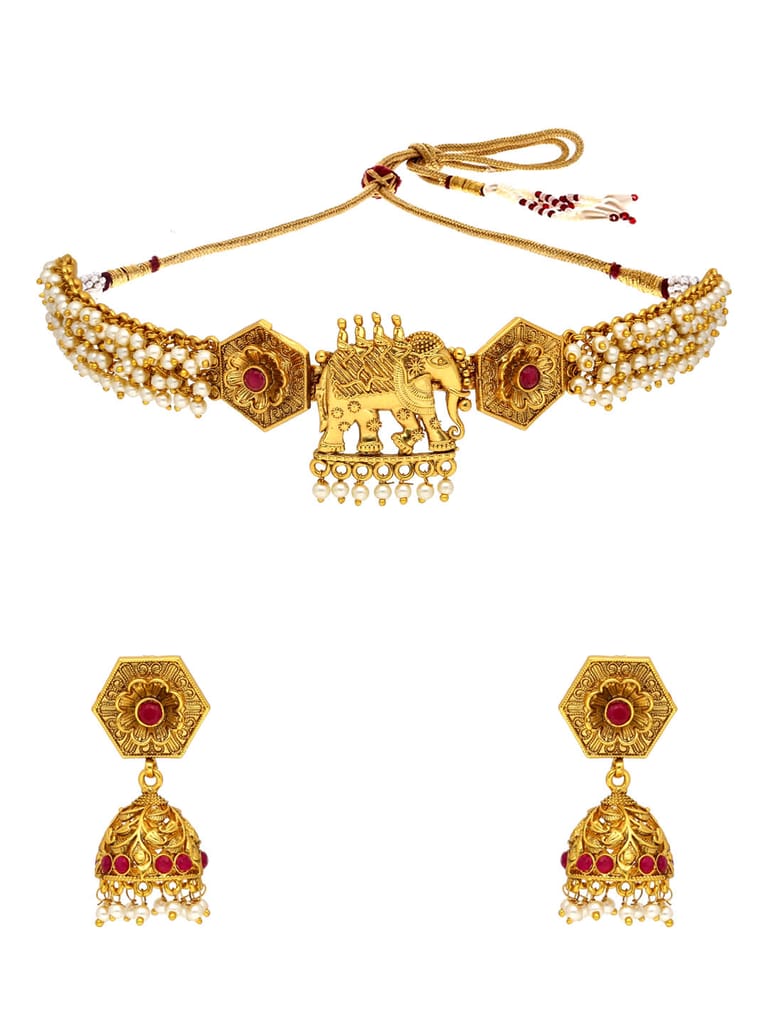 Antique Choker Necklace Set in Gold finish - AMN321