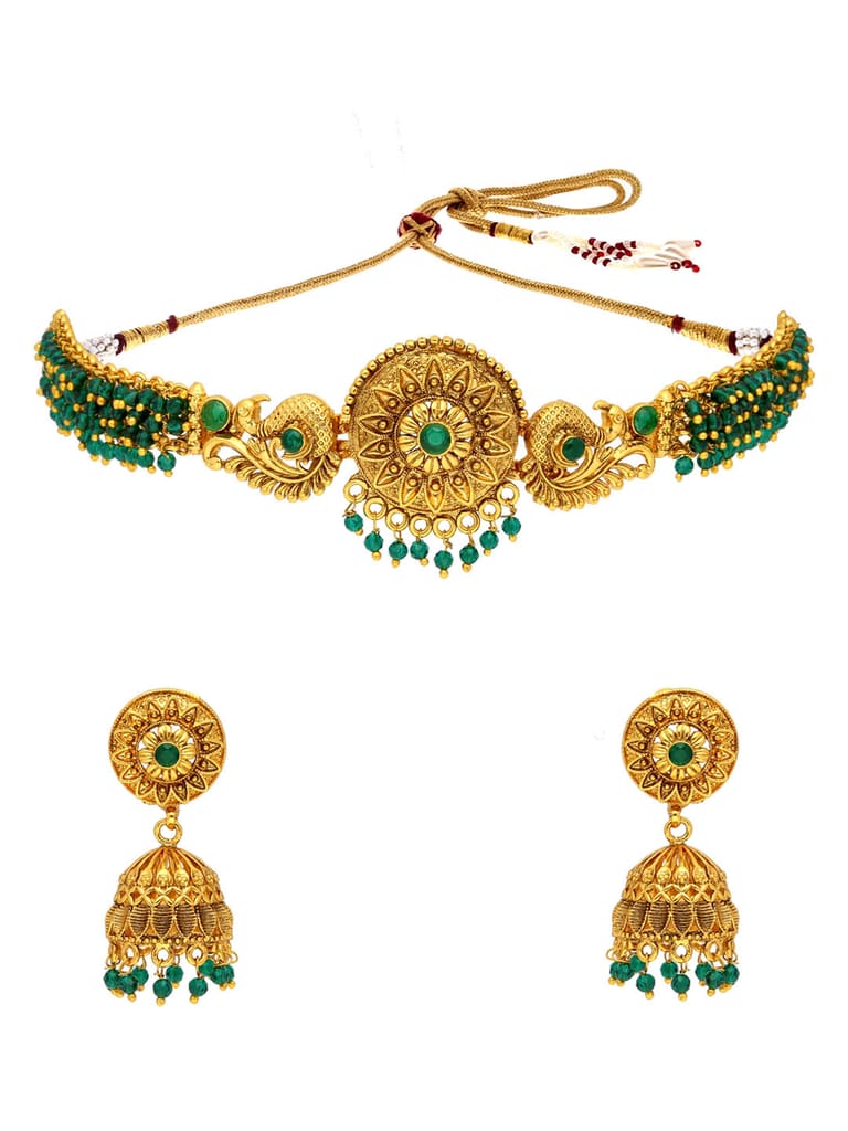 Antique Choker Necklace Set in Gold finish - AMN327