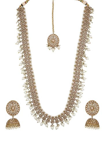 Reverse AD Long Necklace Set in Mehendi finish - 6309