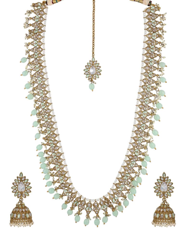 Reverse AD Long Necklace Set in Mehendi finish - 6314