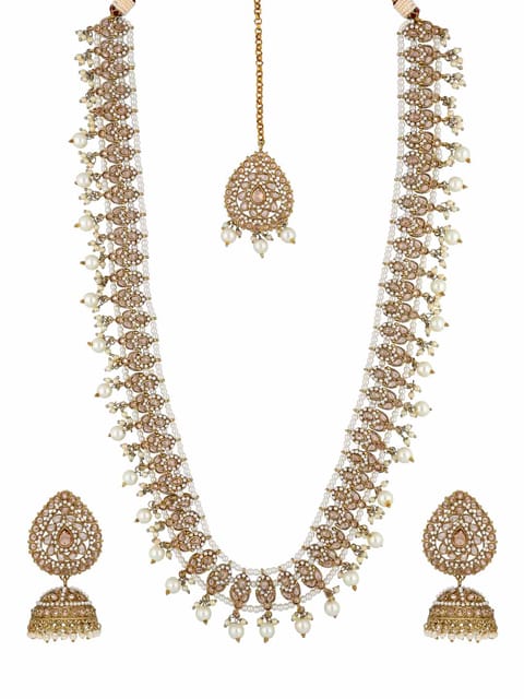 Reverse AD Long Necklace Set in Mehendi finish - 6310