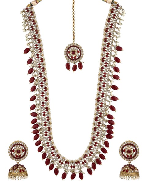 Reverse AD Long Necklace Set in Mehendi finish - 6312