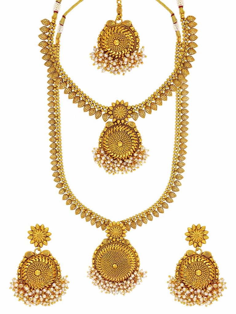Antique Short Necklace with Long Haram Combo Set - AMN328