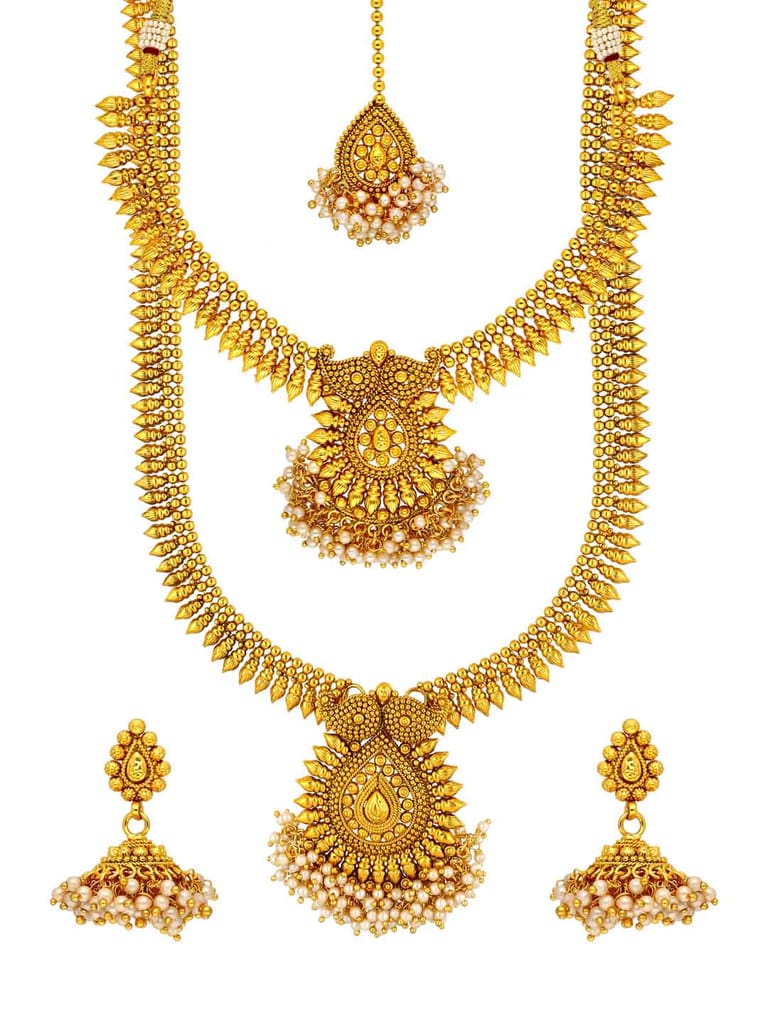 Antique Short Necklace with Long Haram Combo Set - AMN332