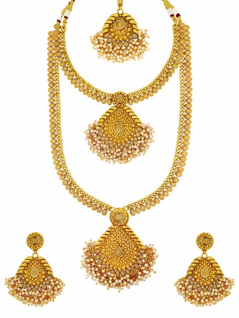 Antique Short Necklace with Long Haram Combo Set - AMN334