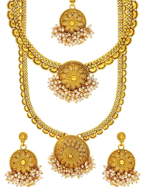 Antique Short Necklace with Long Haram Combo Set - AMN335