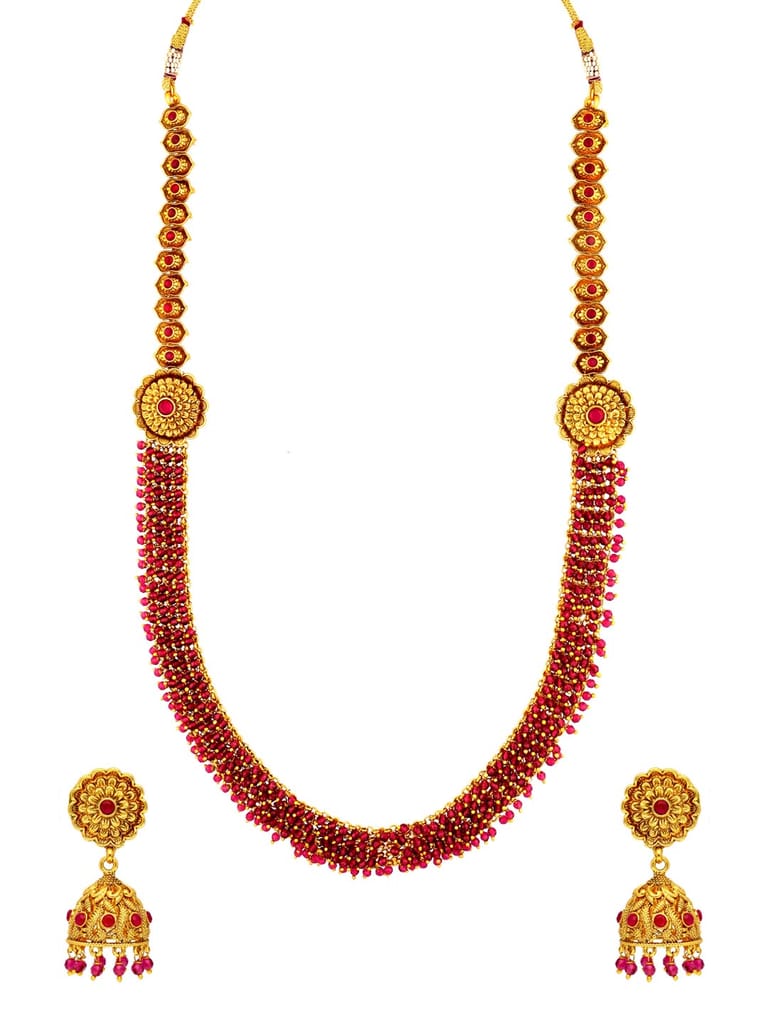 Antique Long Necklace Set in Gold finish - AMN338