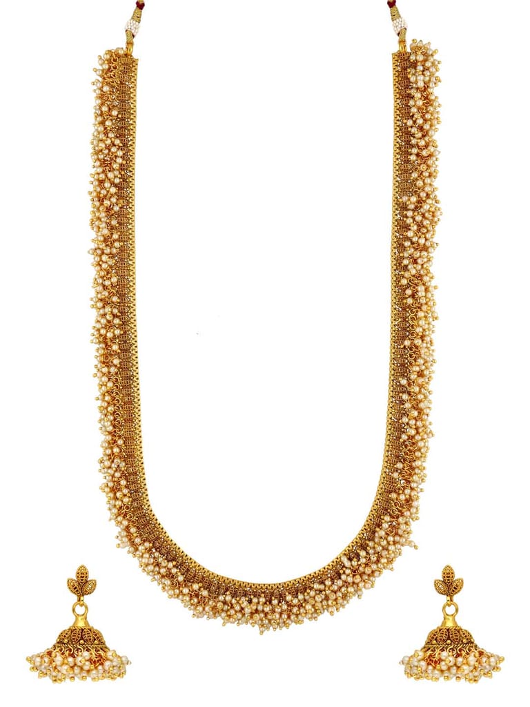 Antique Long Necklace Set in Gold finish - AMN348
