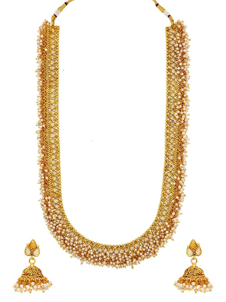 Antique Long Necklace Set in Gold finish - AMN350