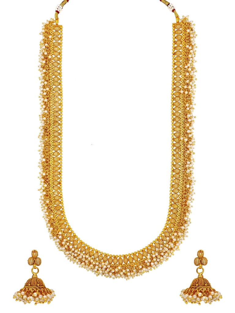 Antique Long Necklace Set in Gold finish - AMN349