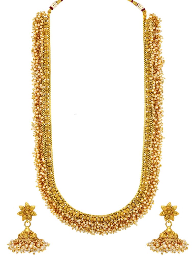 Antique Long Necklace Set in Gold finish - AMN353