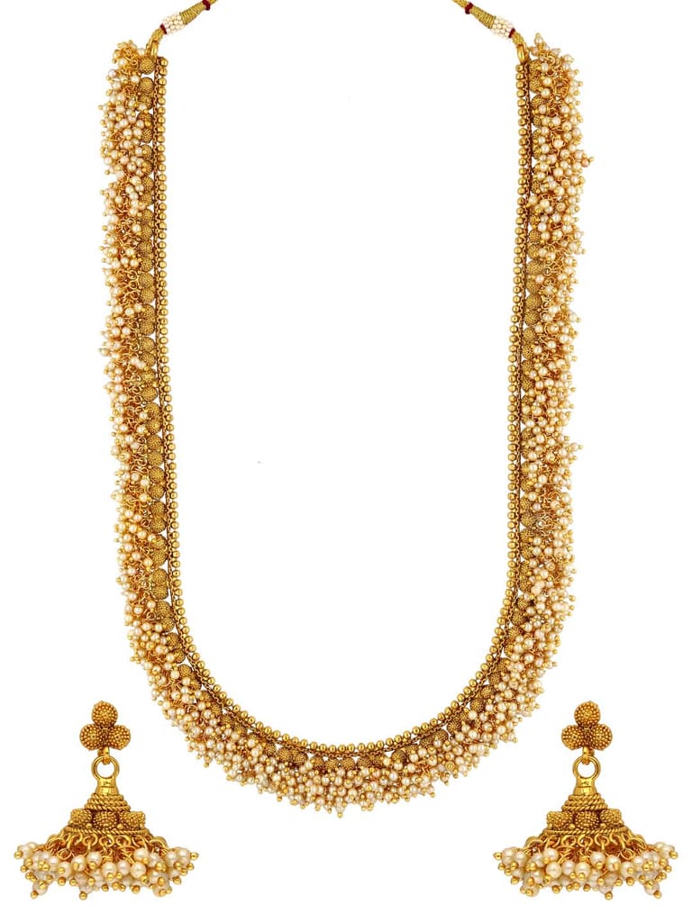Antique Long Necklace Set in Gold finish - AMN357