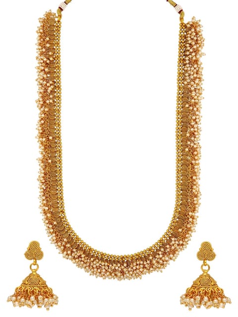 Antique Long Necklace Set in Gold finish - AMN356
