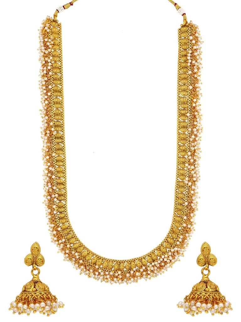 Antique Long Necklace Set in Gold finish - AMN358
