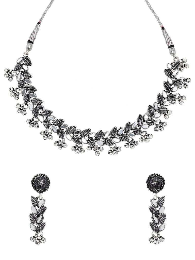 Mirror Necklace Set in Oxidised Silver finish - SWJ873