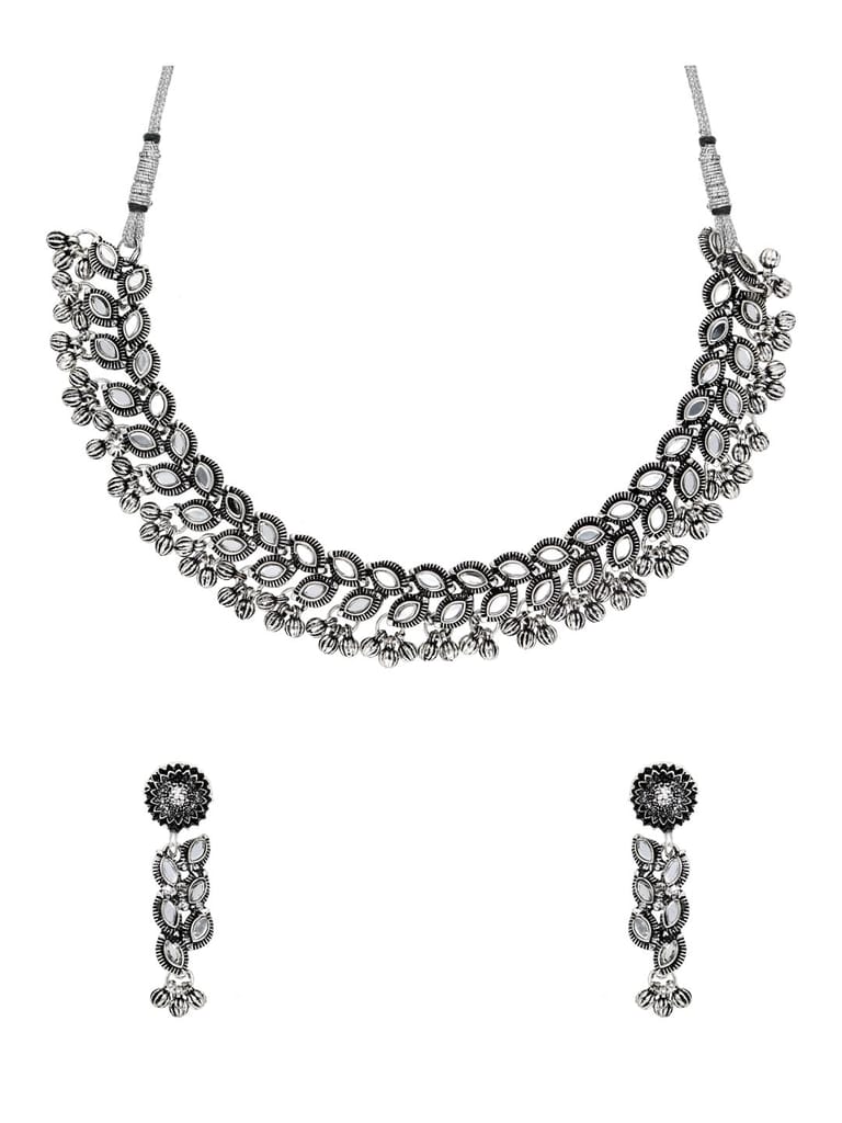 Mirror Necklace Set in Oxidised Silver finish - SWJ874