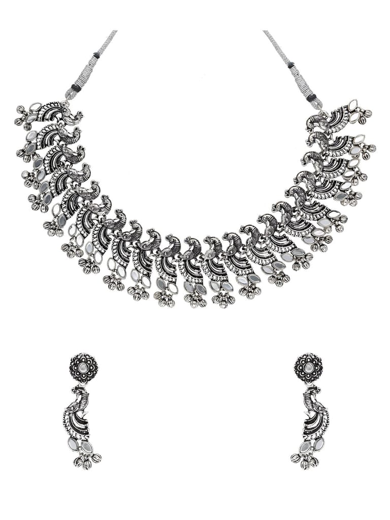 Mirror Necklace Set in Oxidised Silver finish - SWJ869