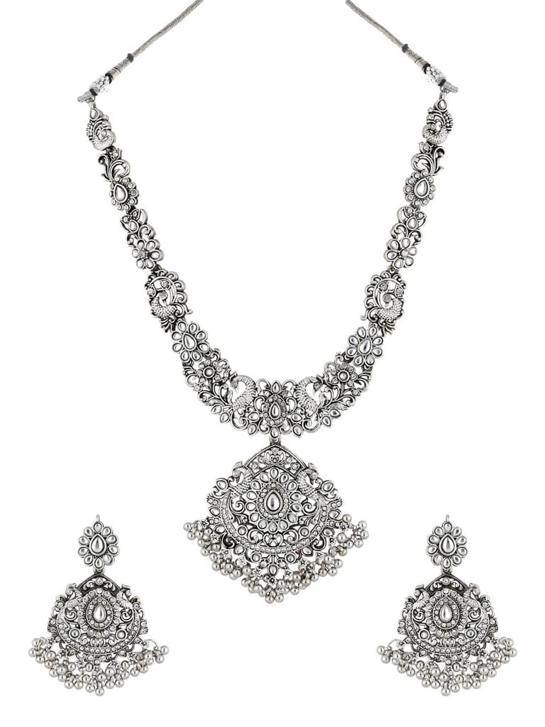 Long Necklace Set in Oxidised Silver finish - SHA4151