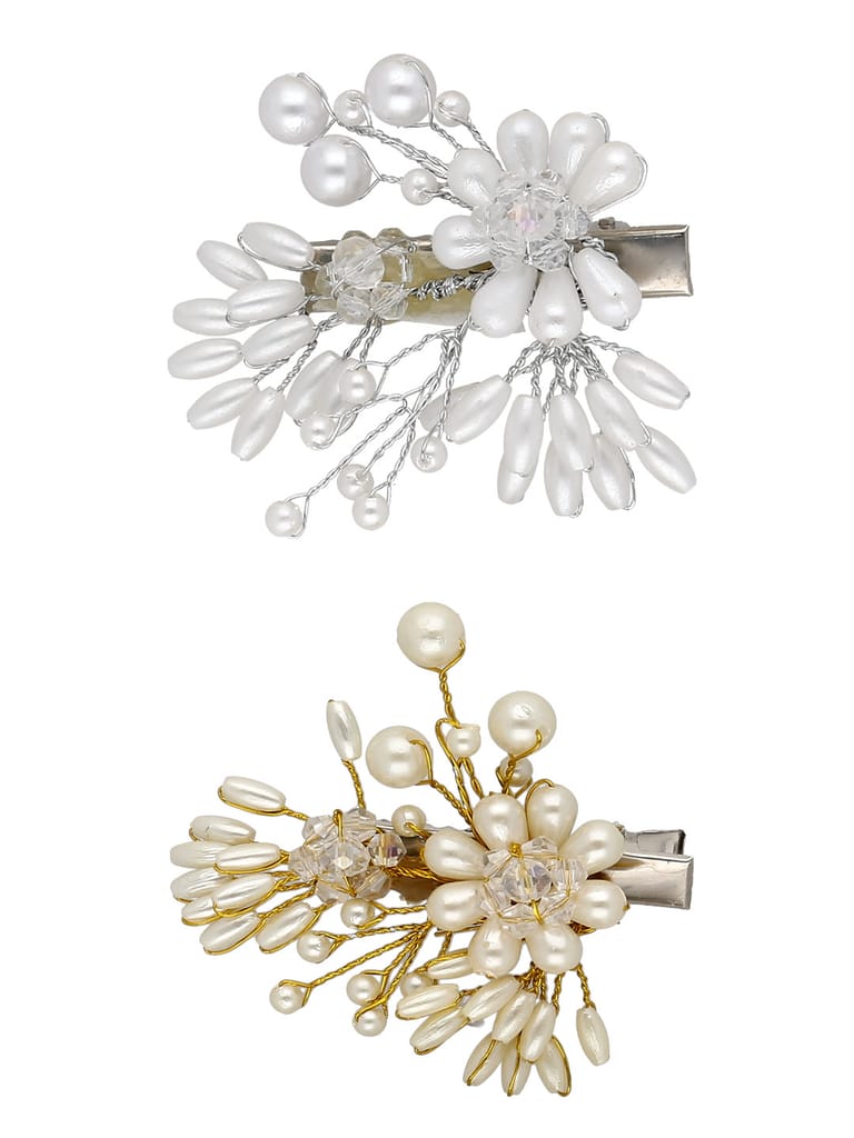 Fancy Hair Clip in White color and Rhodium finish - ARE313