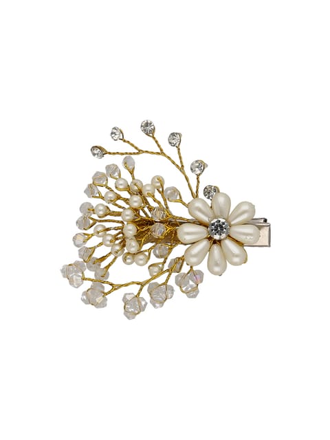 Fancy Hair Clip in White color and Rhodium finish - ARE349