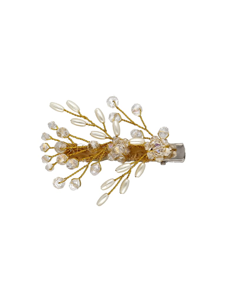 Fancy Hair Clip in White color and Rhodium finish - ARE317