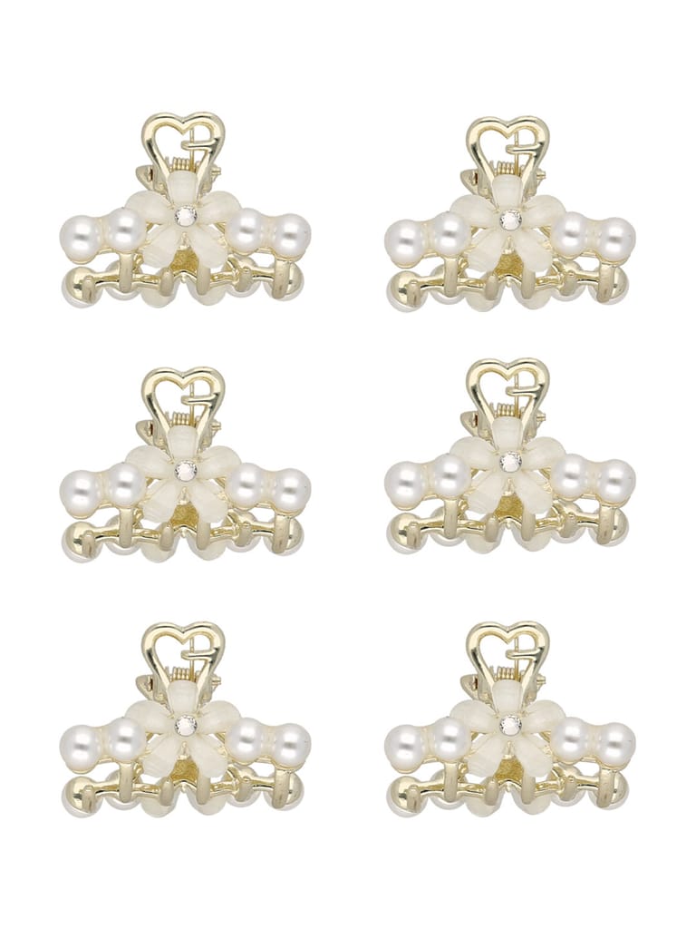 Fancy Butterfly Clip in White color and Gold finish - CNB35443