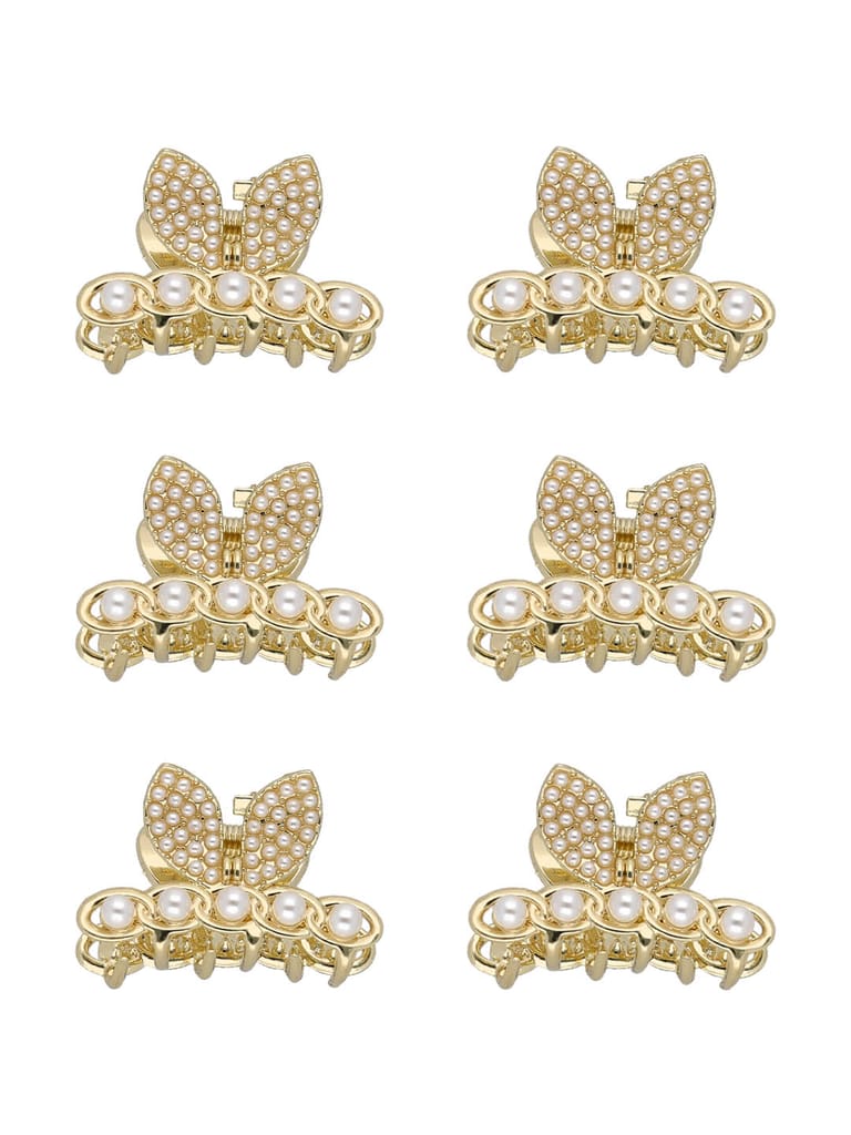 Fancy Butterfly Clip in White color and Gold finish - CNB35448