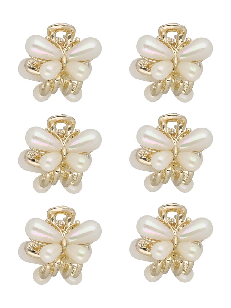 Fancy Butterfly Clip in White color and Gold finish - CNB35453