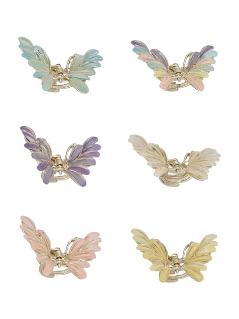 Fancy Butterfly Clip in Assorted color and Gold finish - CNB37441