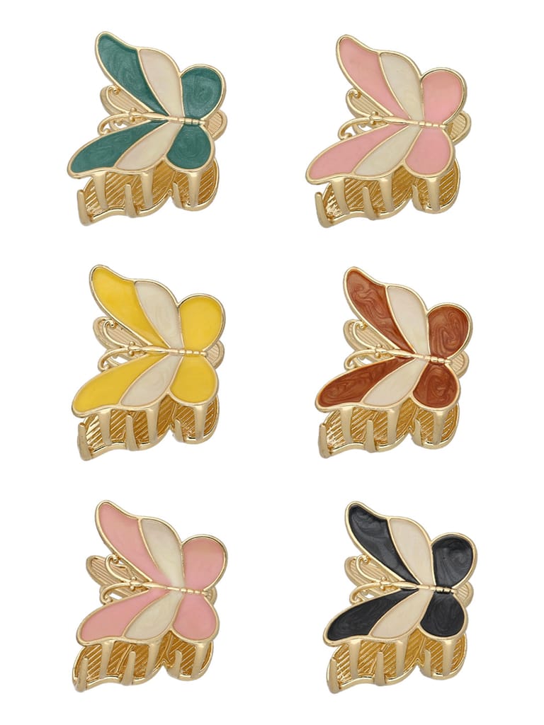 Fancy Butterfly Clip in Assorted color and Gold finish - CNB37454