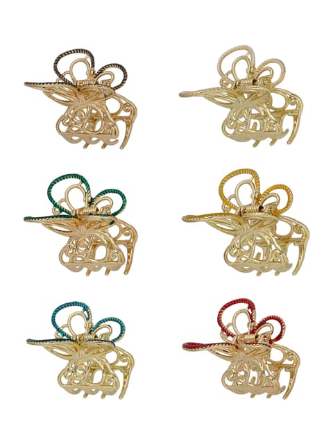 Plain Butterfly Clip in Assorted color and Gold finish - CNB37458