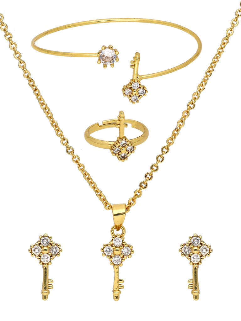 AD / CZ Pendant Set with Bracelet and Finger Ring - CNB37732