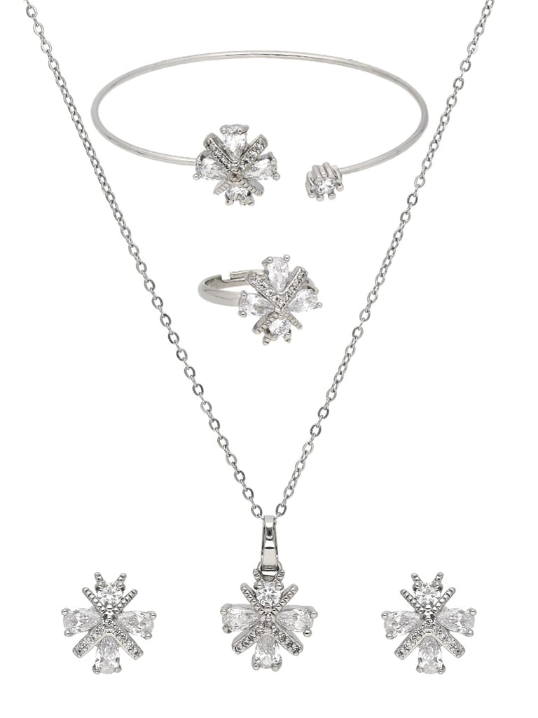 AD / CZ Pendant Set with Bracelet and Finger Ring - CNB37724