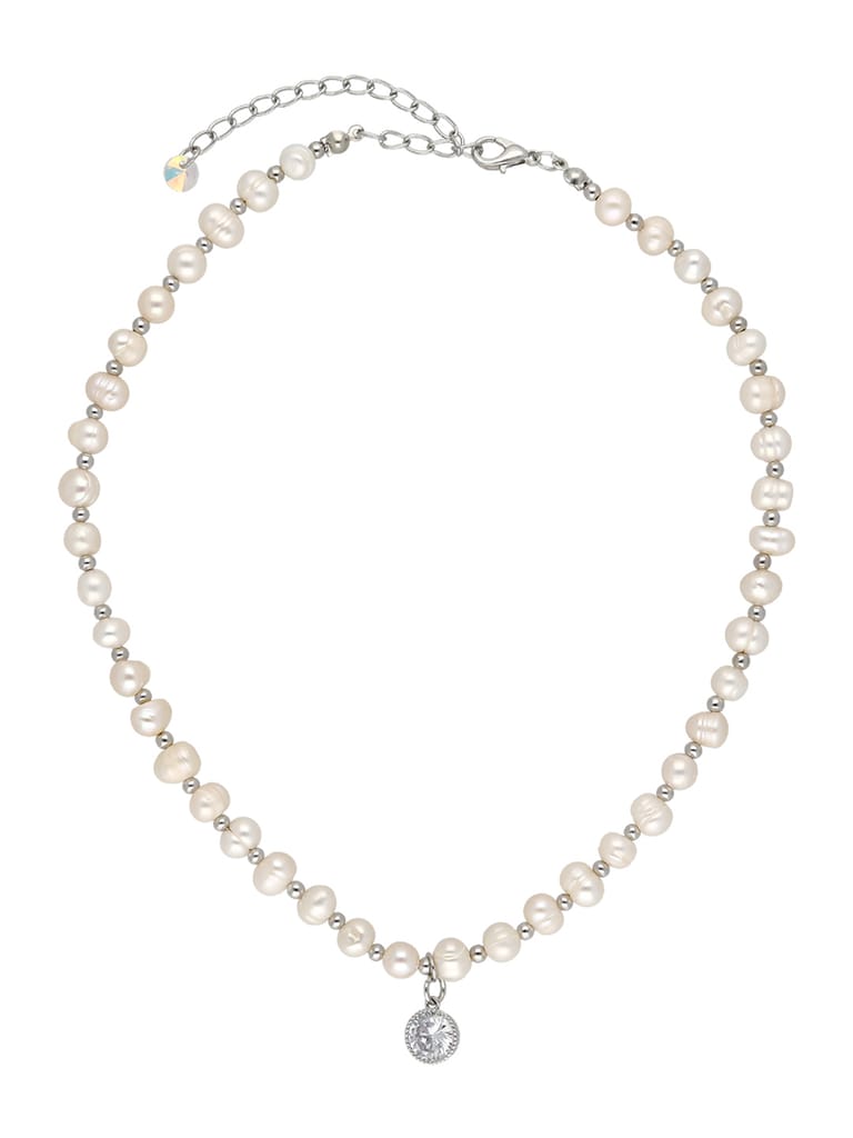 Pearls Mala with Pendant in Rhodium finish - CNB37805
