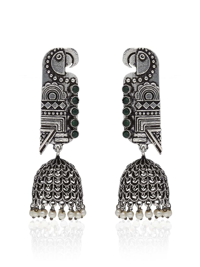 Jhumka Earrings in Oxidised Silver finish - DEJ1046GR