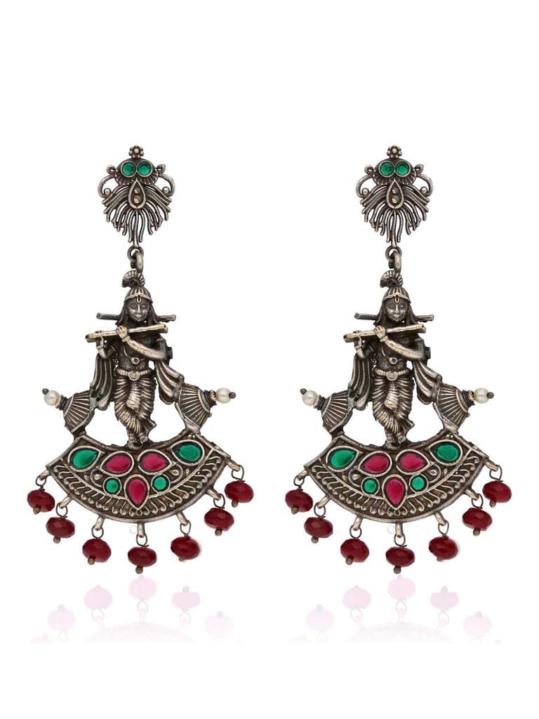 Temple Long Earrings in Ruby & Green color - CNB39339