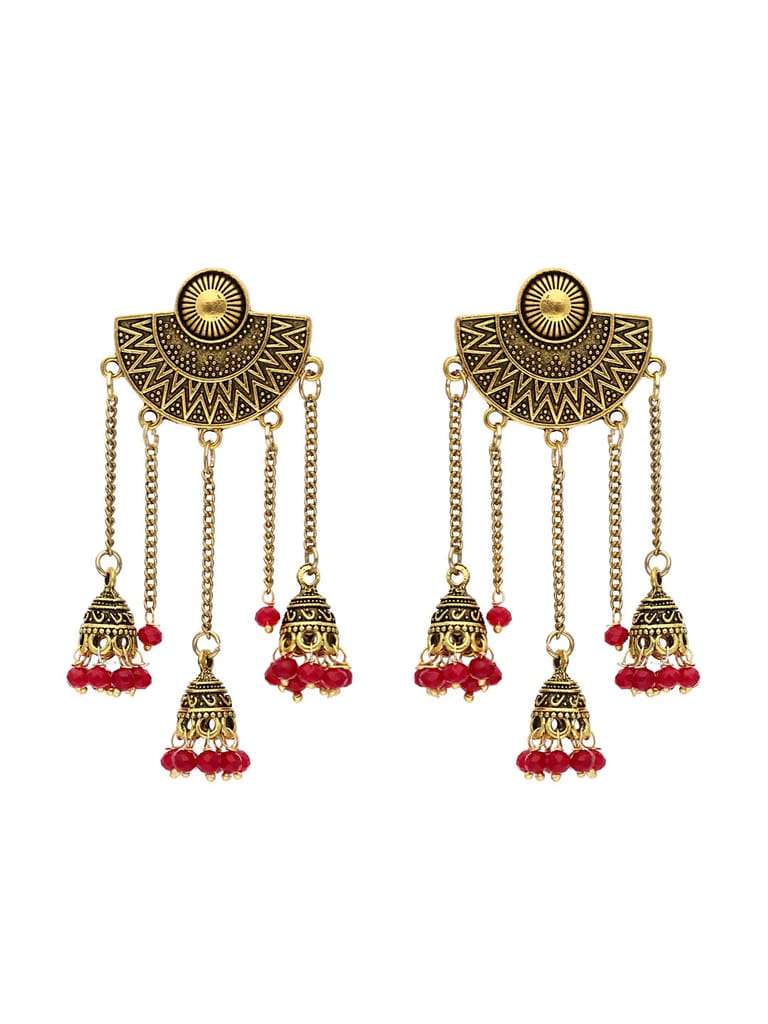 Oxidised Jhumka Earrings in Ruby color - S30084