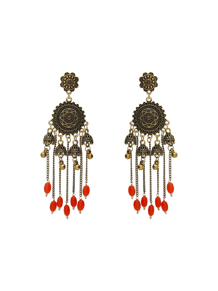 Oxidised Jhumka Earrings in Orange color - S29696
