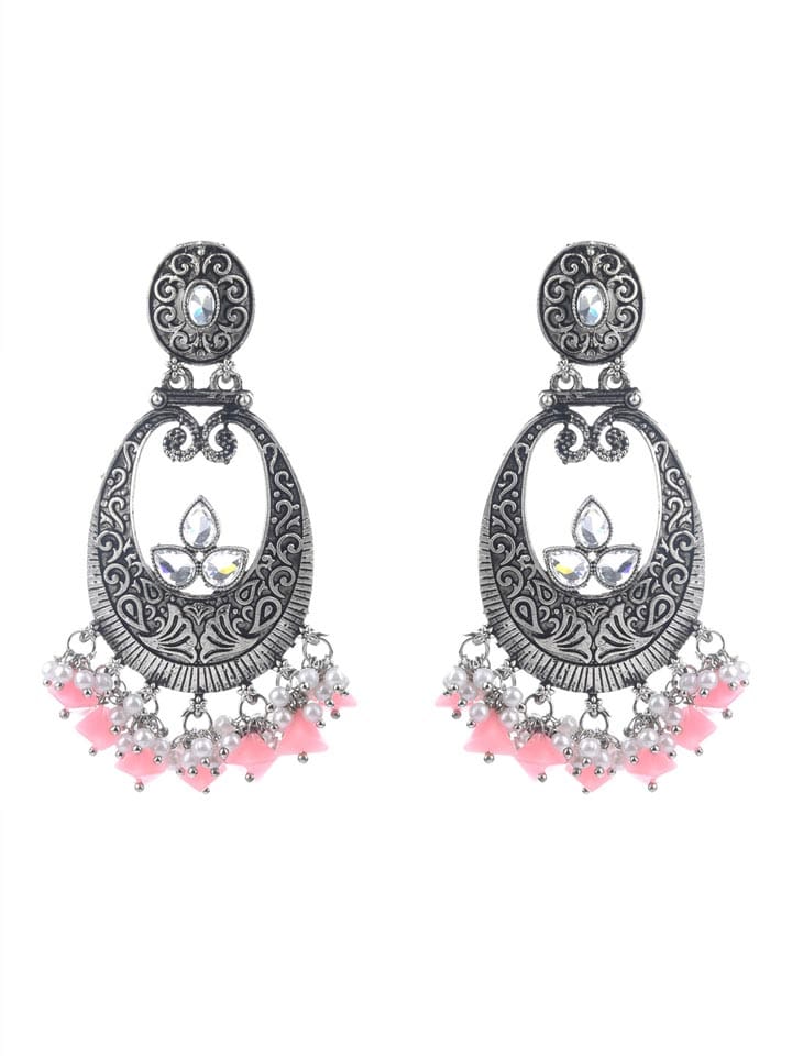 Oxidised Long Earrings in Pink color - CNB9623