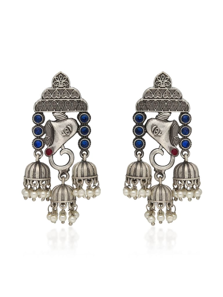 Oxidised Jhumka Earrings in Blue color - CNB35251