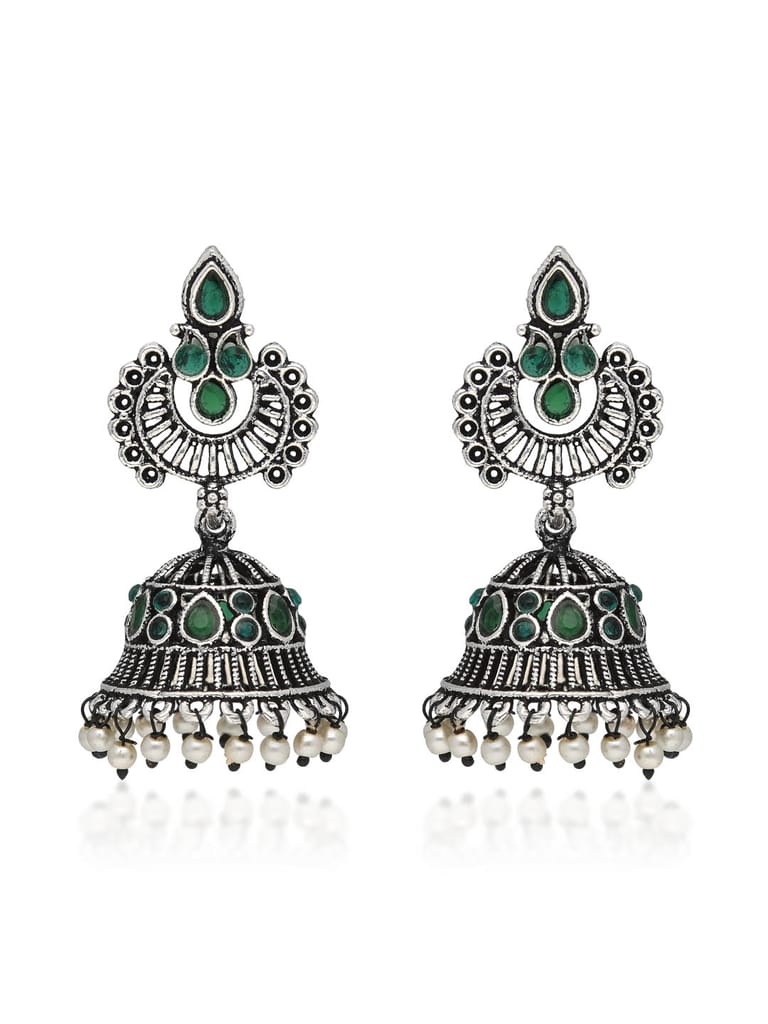 Oxidised Jhumka Earrings in Green color - CNB35216