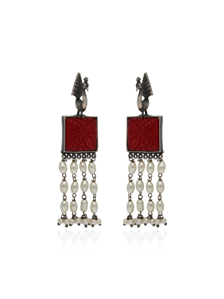 Oxidised Long Earrings in Ruby color - CNB31527
