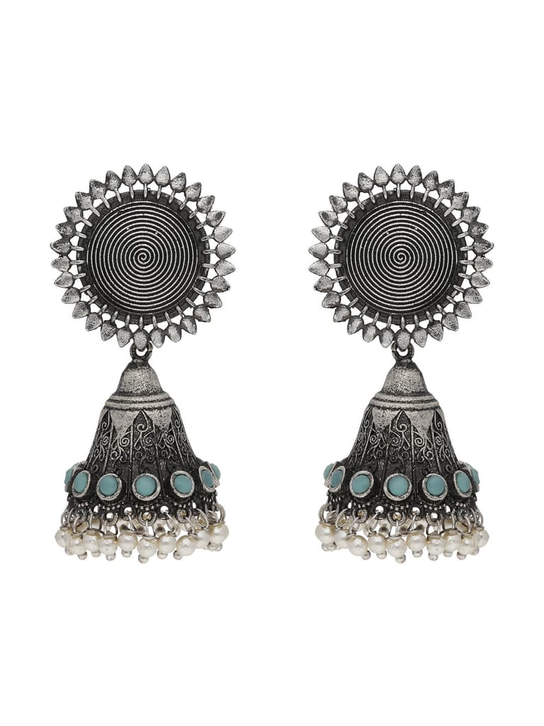 Oxidised Jhumka Earrings in Firoza color - CNB26714