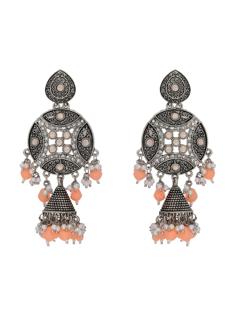 Oxidised Jhumka Earrings in Peach color - CNB18038