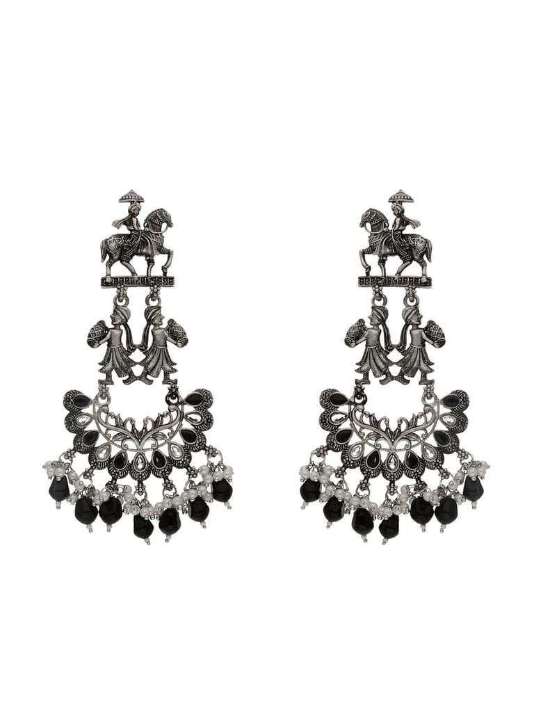 Oxidised Long Earrings in Black color - CNB18012