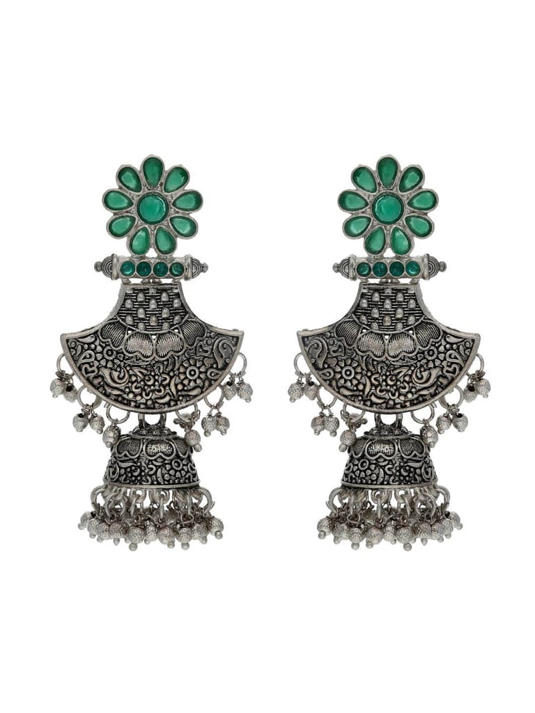 Oxidised Jhumka Earrings in Green color - CNB17975