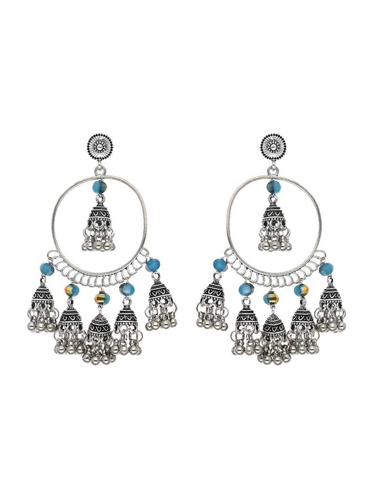 Oxidised Jhumka Earrings in Light Blue color - S30157