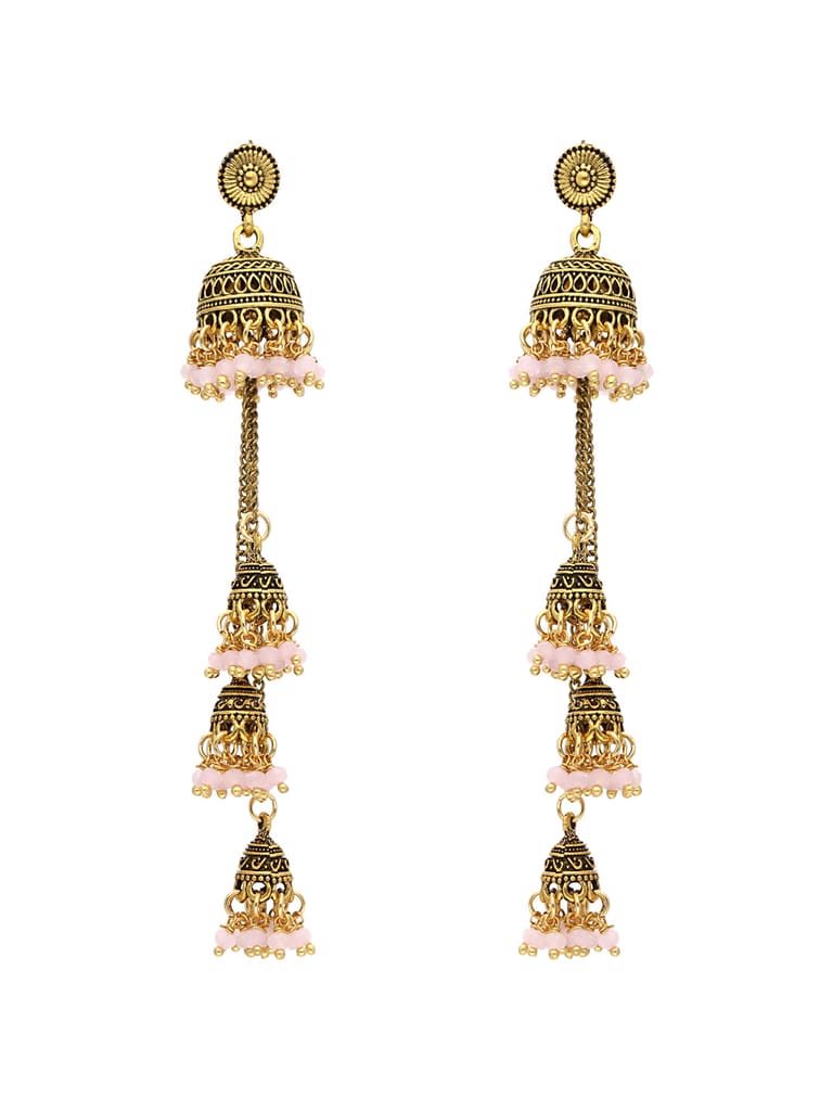 Oxidised Jhumka Earrings in Pink color - S30128